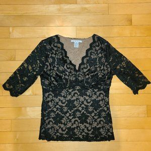 CAbi Carol Anderson Black Beige Lined Lace Top